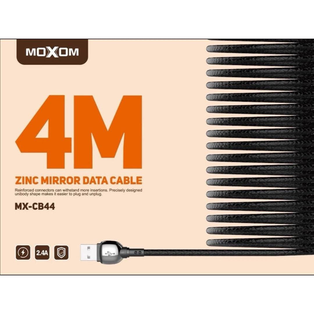 MOXOM USB Cable 3M & 4M ZINC ALLOY BRAIDED CABLE SUPPORT QC3.0 FAST CHARGING | Shopna Online Store .