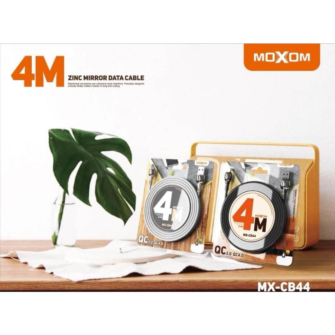 MOXOM USB Cable 3M & 4M ZINC ALLOY BRAIDED CABLE SUPPORT QC3.0 FAST CHARGING | Shopna Online Store .