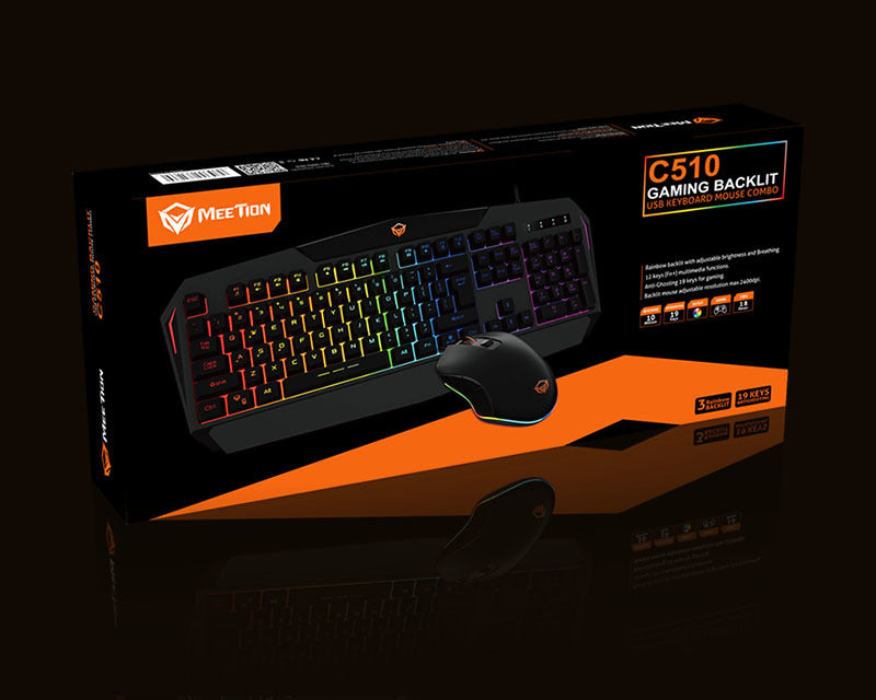 Meetion Backlit Rainbow Gaming Keyboard and Mouse Combo C510 | Shopna Online Store .