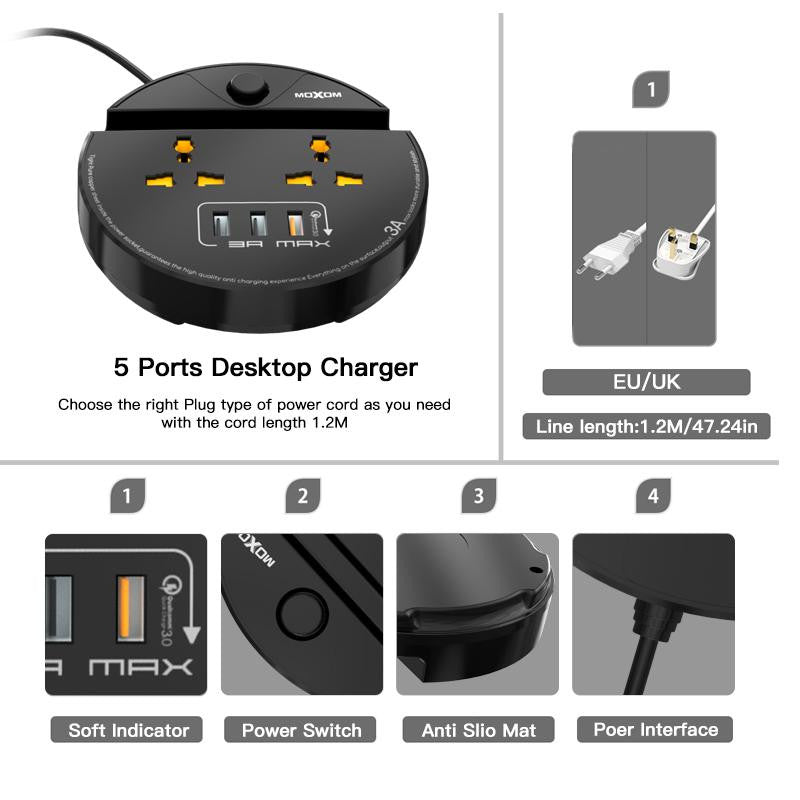 MOXOM Power Strip With Usb 3 Ports And 10A UK Socket Universal Travel Power Strip | Shopna Online Store .