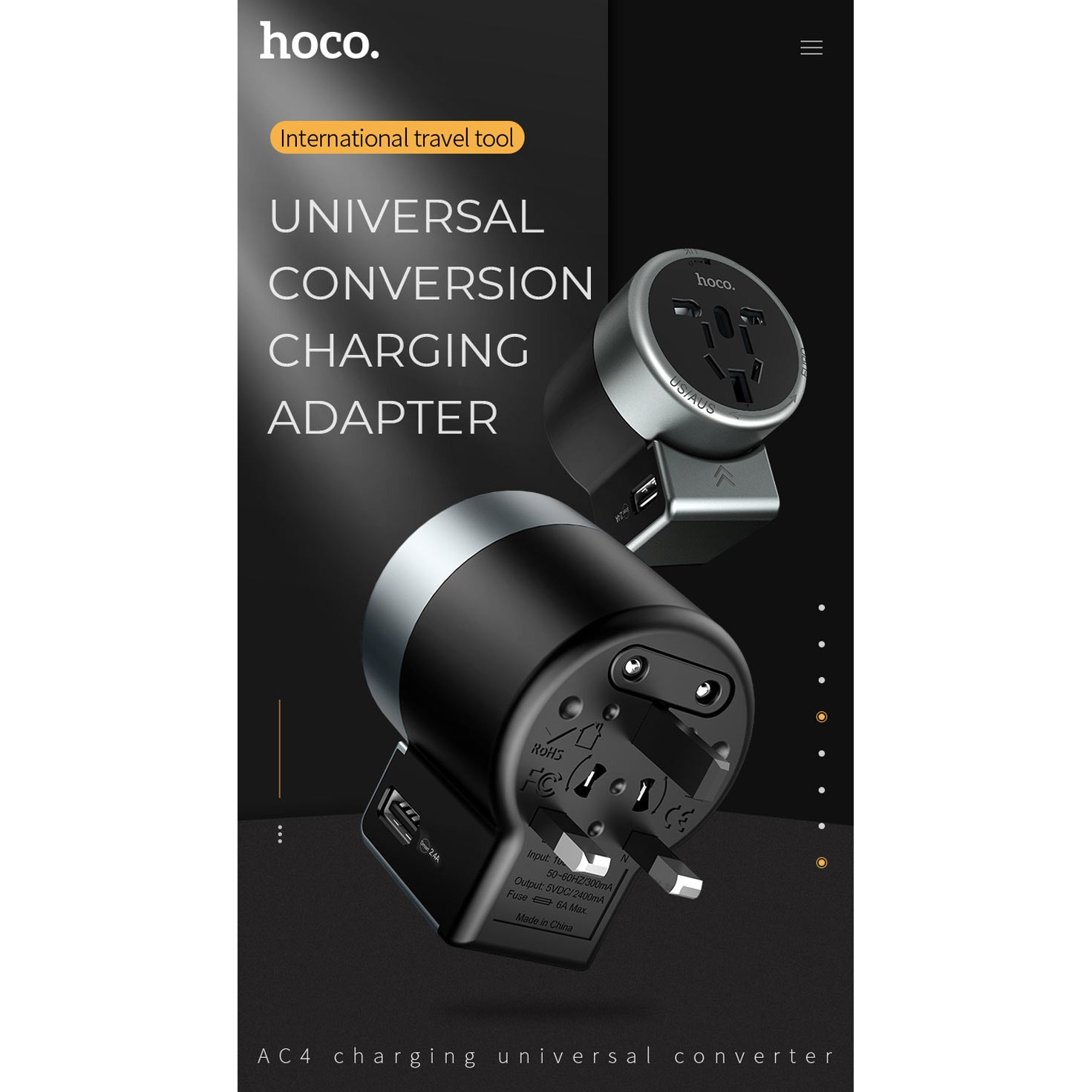 hoco. AC4 Dual Port Universal Travel Charger | Shopna Online Store .