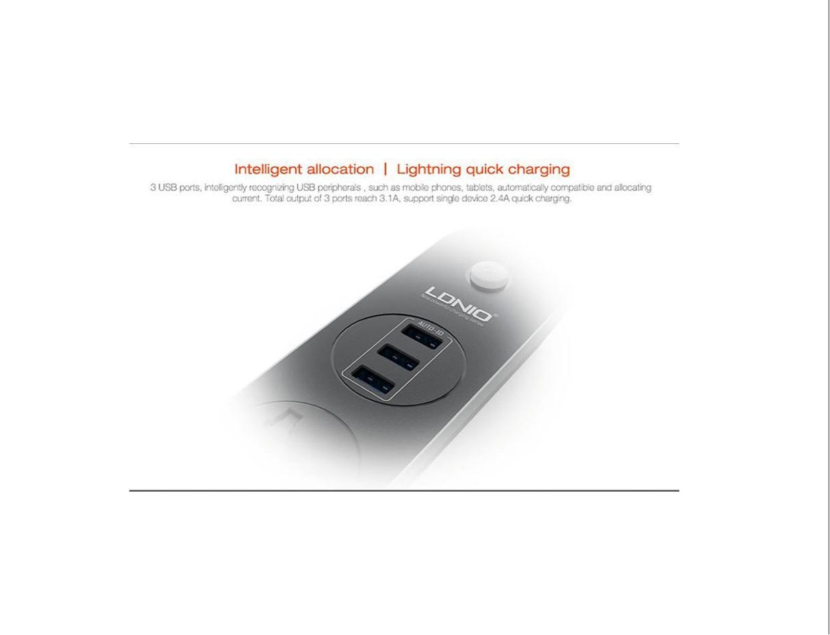 LDNIO Power Socket & Smart 3 USB Charging Ports 3.4A SC3301 | Shopna Online Store .