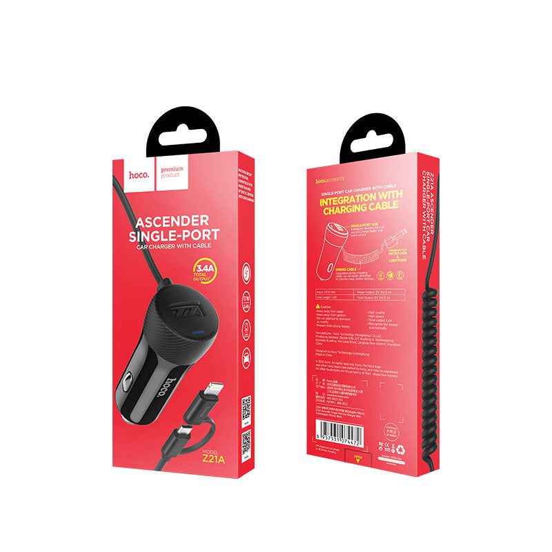 hoco. 2-in-1 Lightning + Micro USB Car charger | Shopna Online Store .